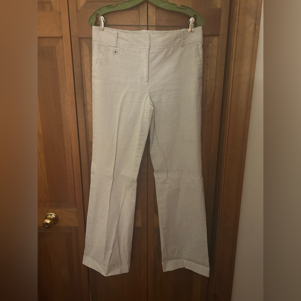 Women’s 8 Preppy Blue White Seersucker Striped Cotton Blend Trouser Pants